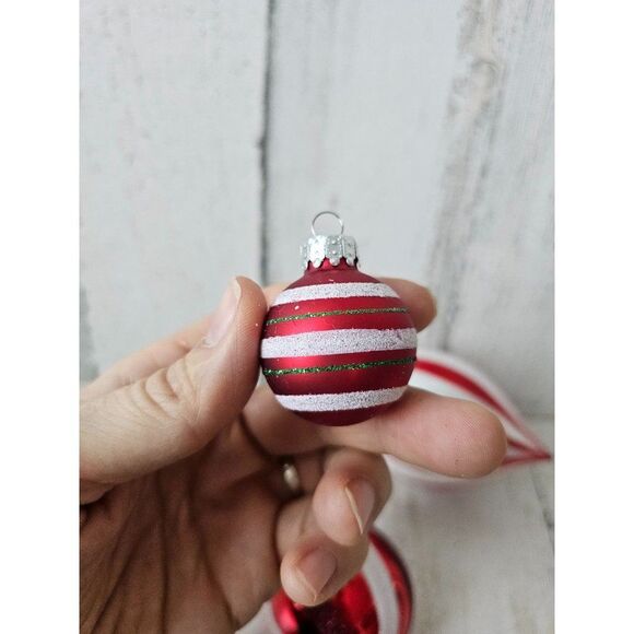Striped reflector red ornament teardrop ball set lot Xmas tree large - Picture 7 of 13